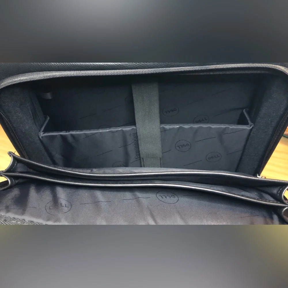 Vintage Dell Unisex Faux Black Leather Laptop Briefcase, with Strap, 16”x13”x4”